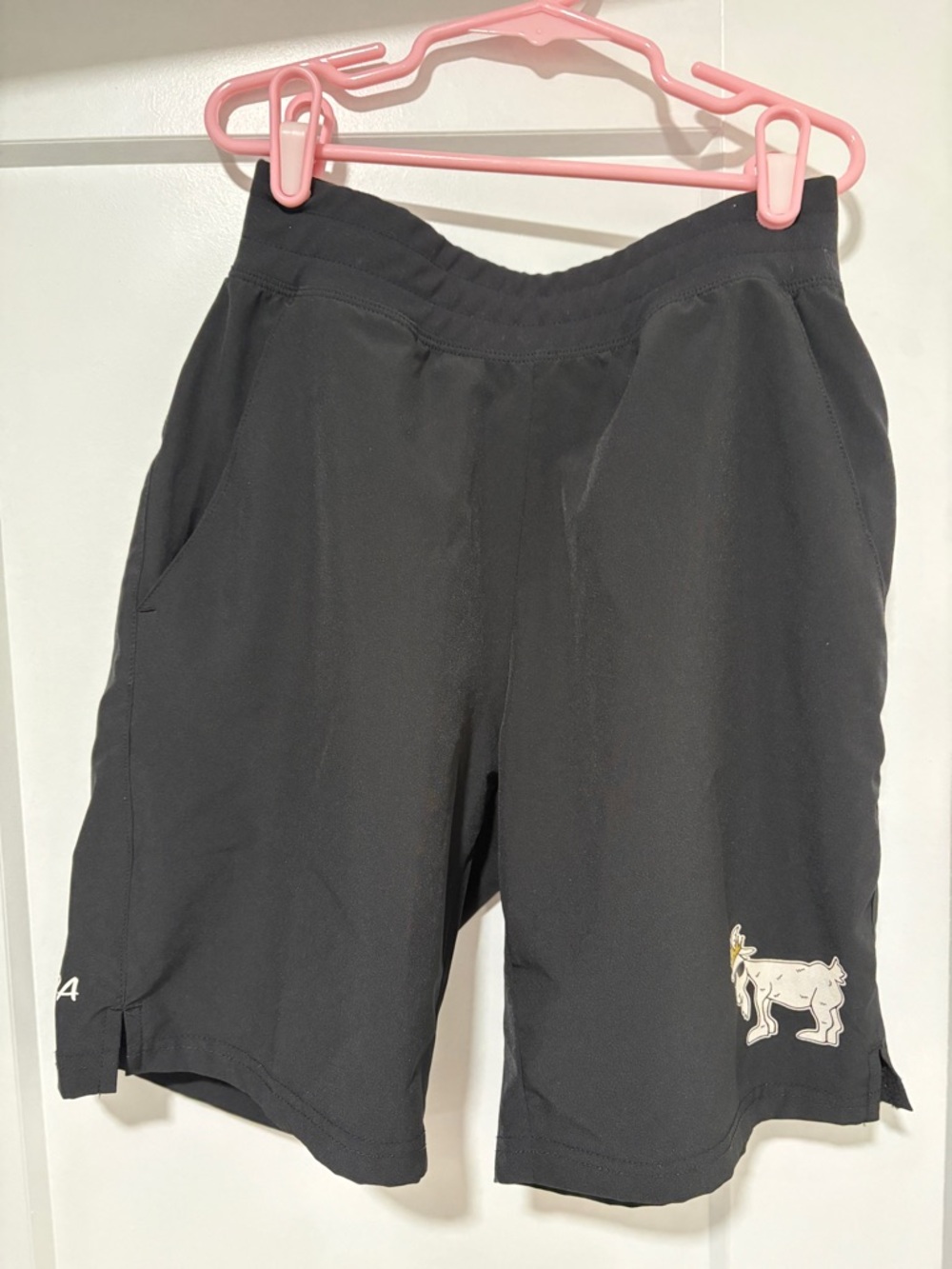 Boys Black Athletic Shorts with Embroidered Goat Accent
